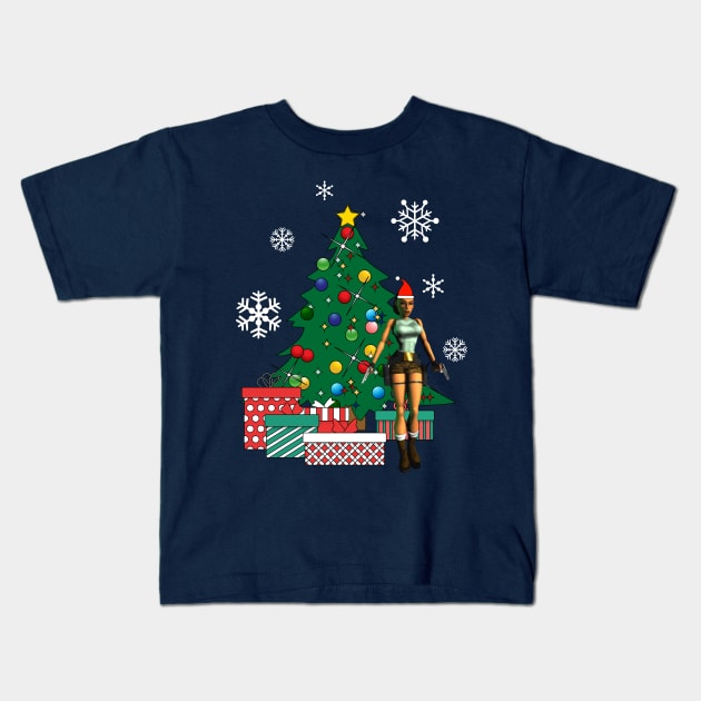 Lara Croft Around The Christmas Tree Kids T-Shirt by Nova5